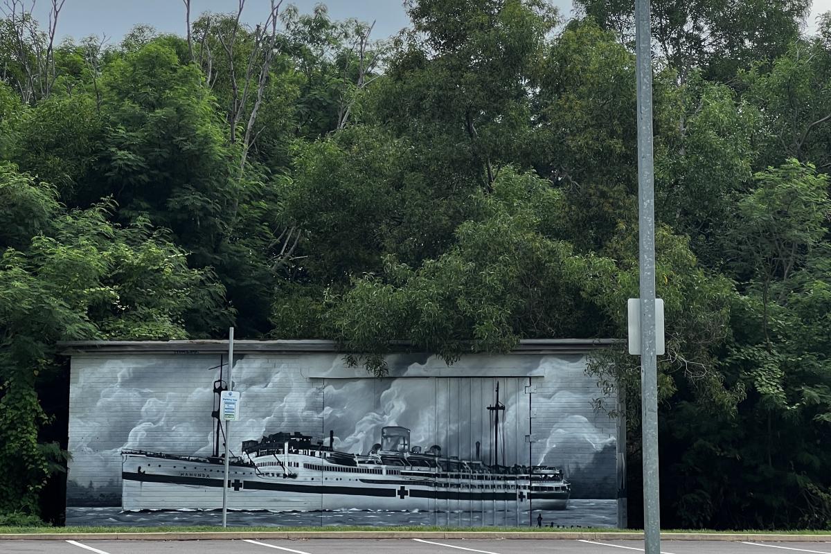 Painting of Hospital Ship on wall
