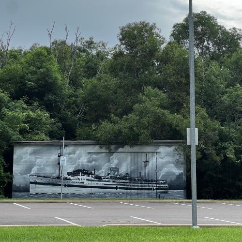 Painting of Hospital Ship on wall